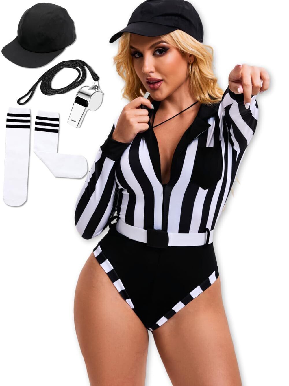 4106 Sexy Halloween 5 Pcs Referee Costume, S-XL 0-12, Hat Whistle Belt